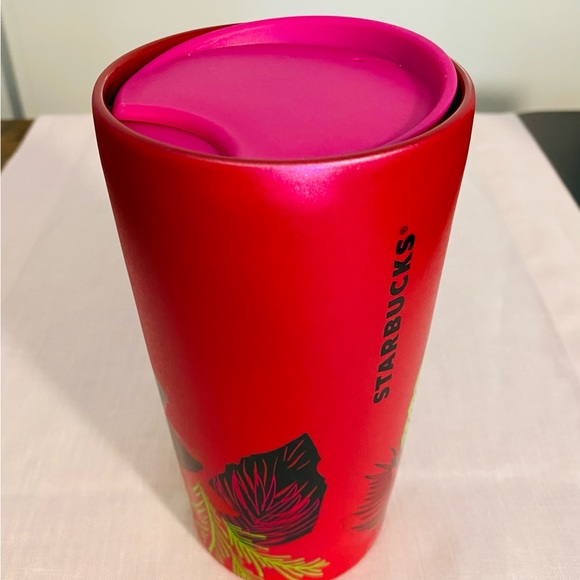 Starbucks Holiday Christmas Hot Pink Poinsettia Ceramic Tumbler 12 Fl Oz 2021 - Picture 4 of 12
